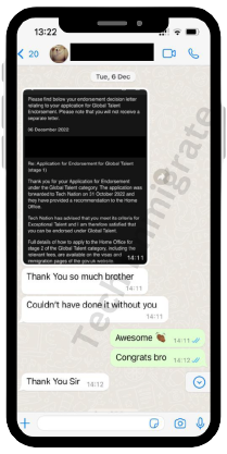 WhatsApp message from a client saying they couldn't have done it without the team