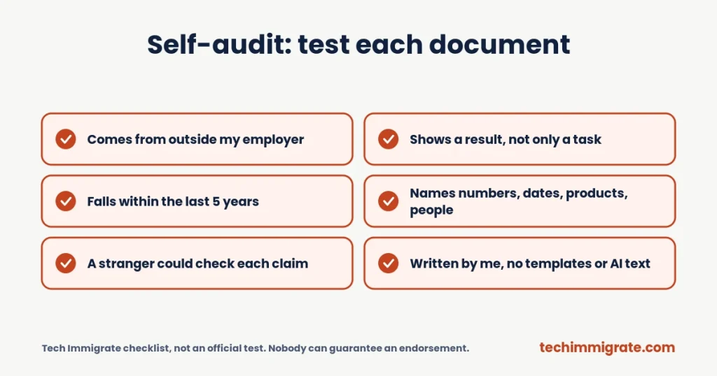 Self-audit: test each document Self-audit: test each document (Tech Nation Evidence Threshold: How Much Evidence Is Enough? (The Honest Answer))