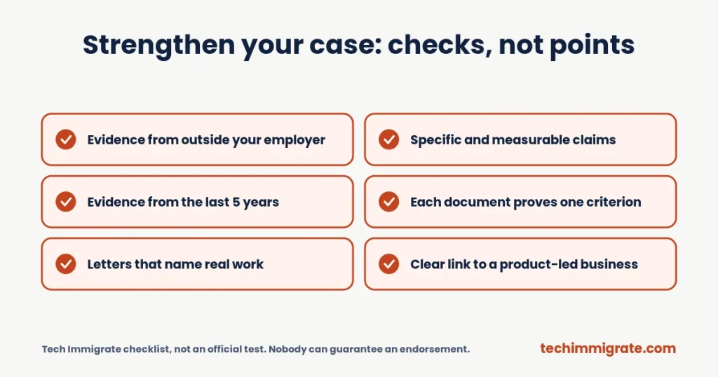 Strengthen your case: checks, not points (Global Talent Visa Scoring: There Is No Points System, So Here Are 7 Ways to Strengthen Your Case)